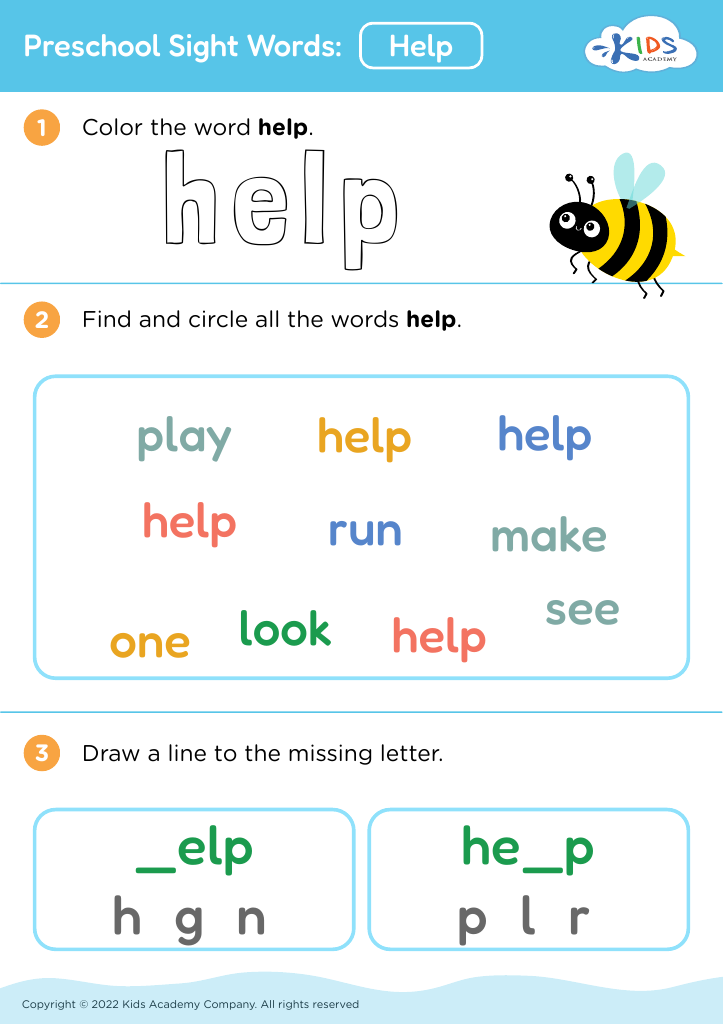 Preschool Sight Words: Help