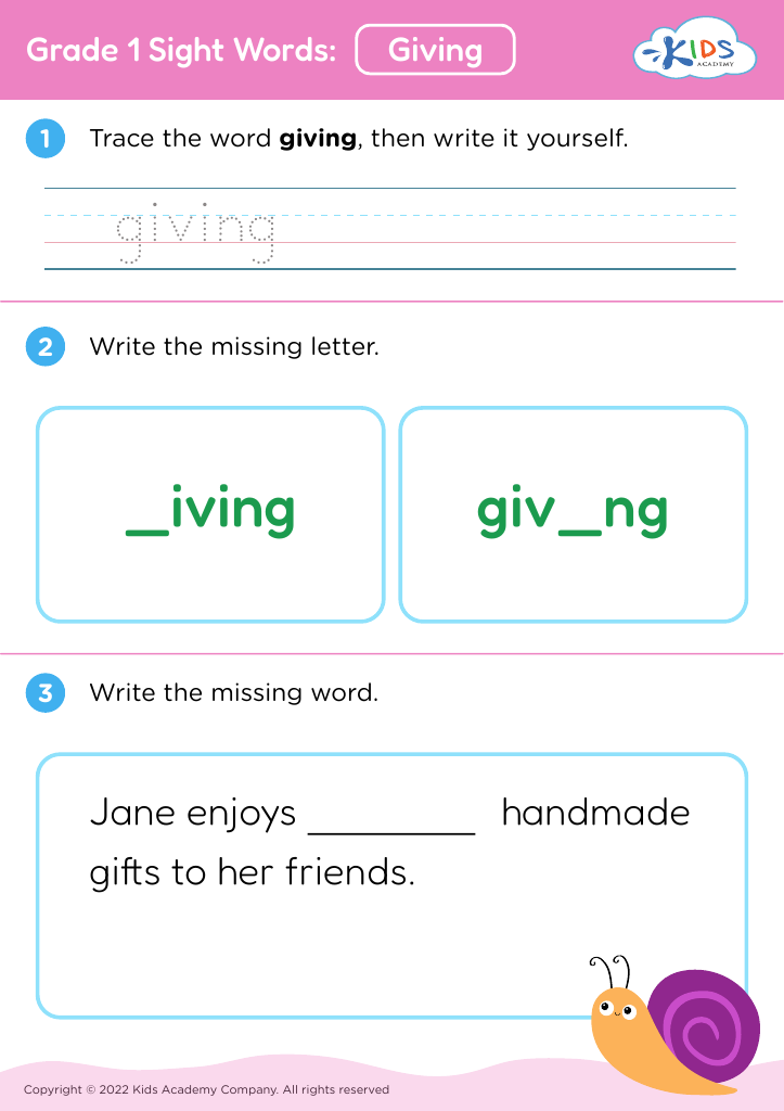 Grade 1 Sight Words: Giving