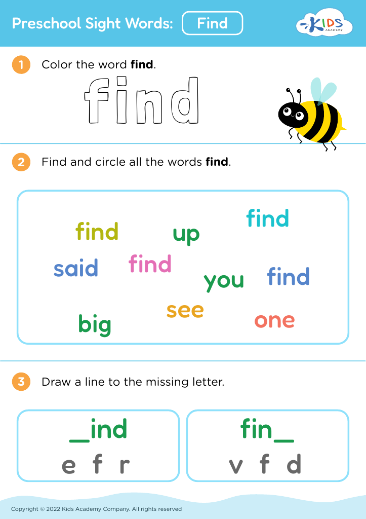 Preschool Sight Words: Find