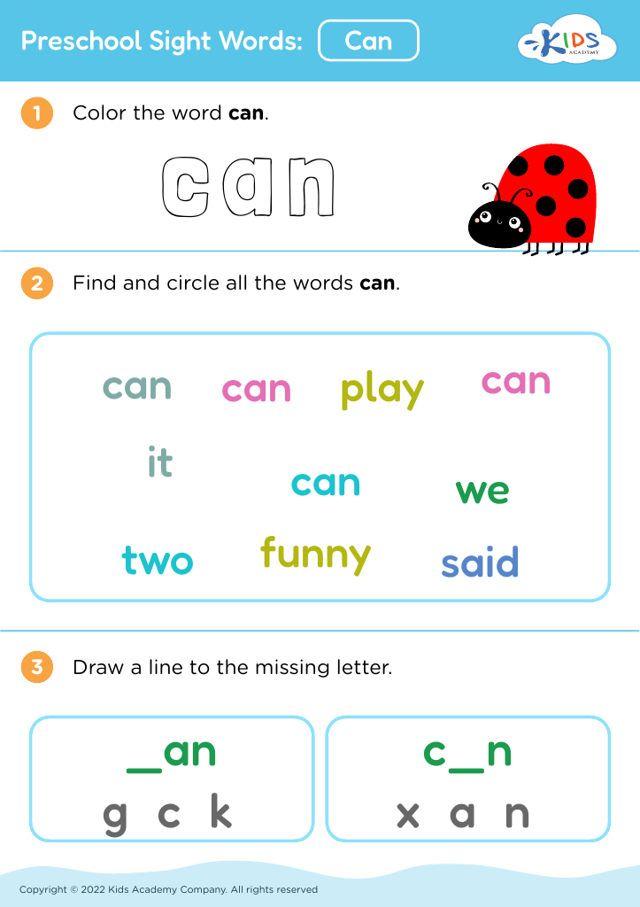 Preschool Sight Words: Can