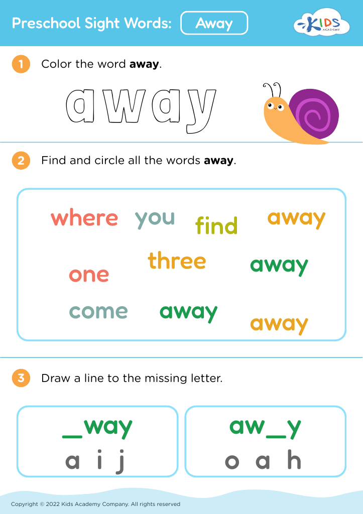 Preschool Sight Words: Away