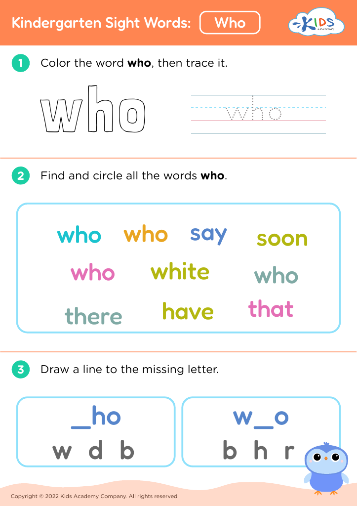 Kindergarten Sight Words: Who
