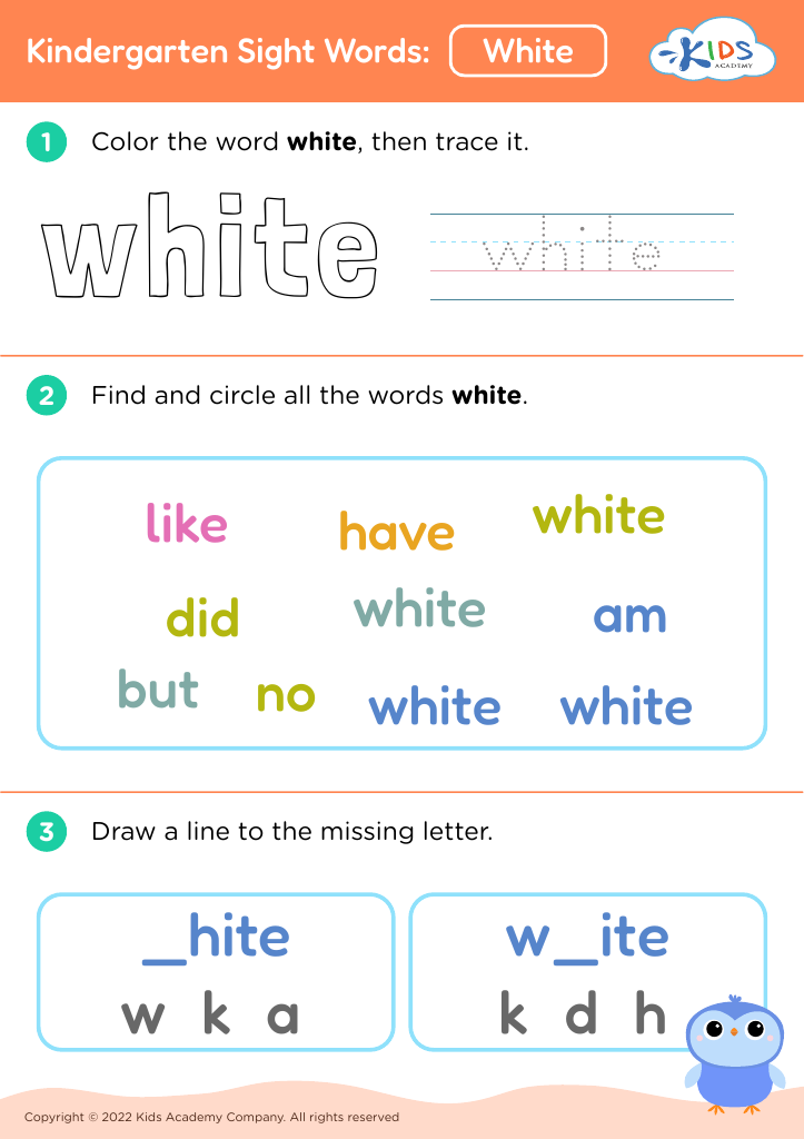 Kindergarten Sight Words: White