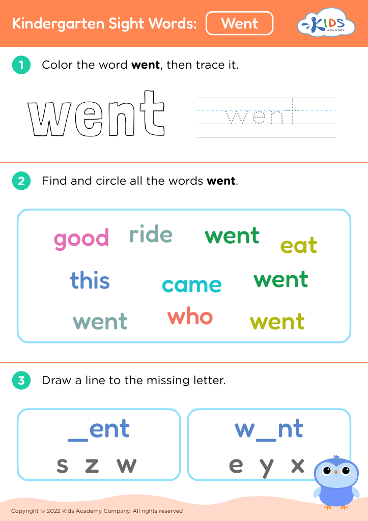 Kindergarten Sight Words: Went