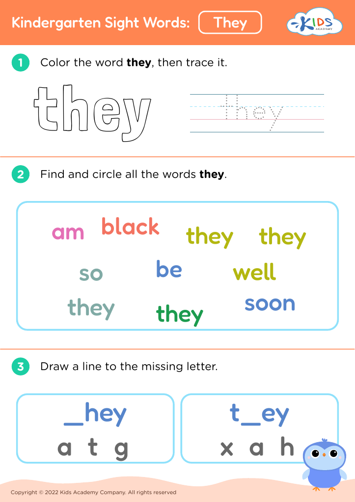 Kindergarten Sight Words: They