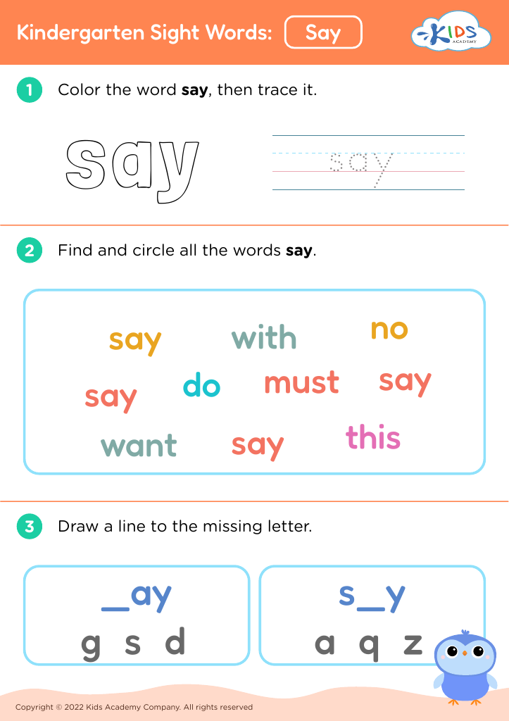 Kindergarten Sight Words: Say