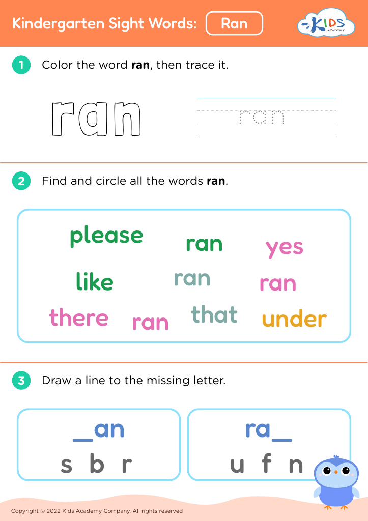Kindergarten Sight Words: Ran