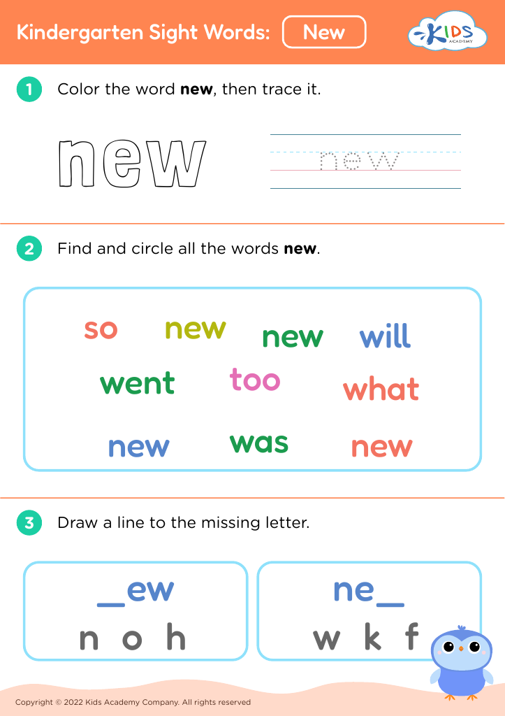 Kindergarten Sight Words: New