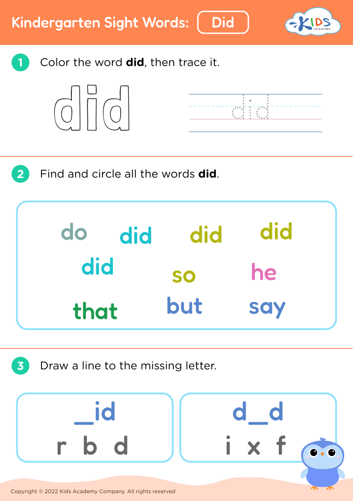 Kindergarten Sight Words: Did