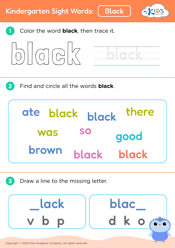 Kindergarten Sight Words: Black