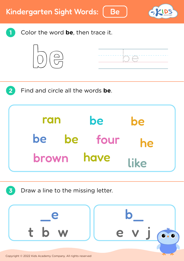 Kindergarten Sight Words: Be
