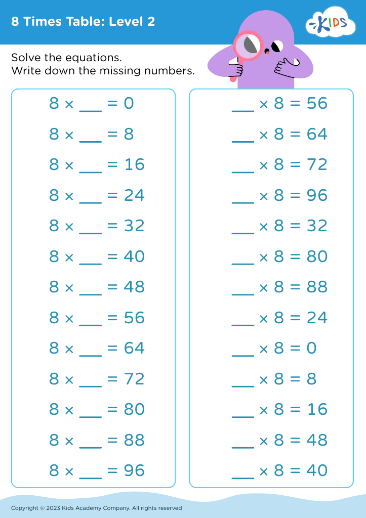 8 Times Table: Level 2