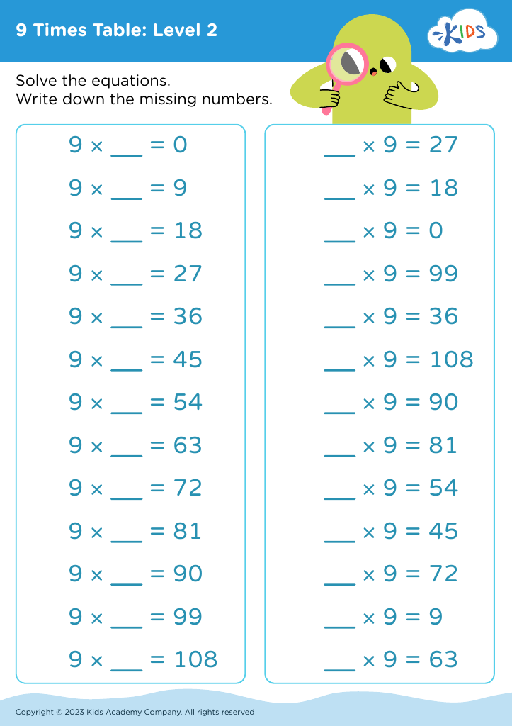 9 Times Table: Level 2