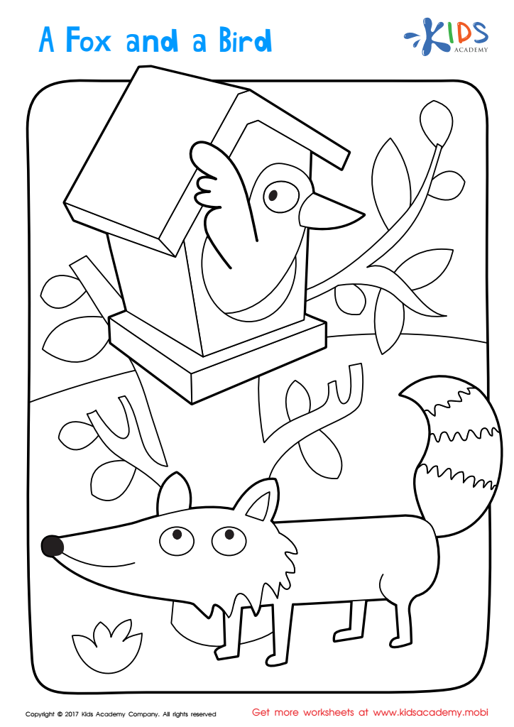 A Fox and Bird Coloring Page