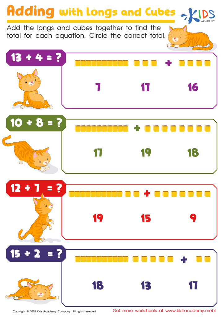 Adding With Longs and Cubes Worksheet