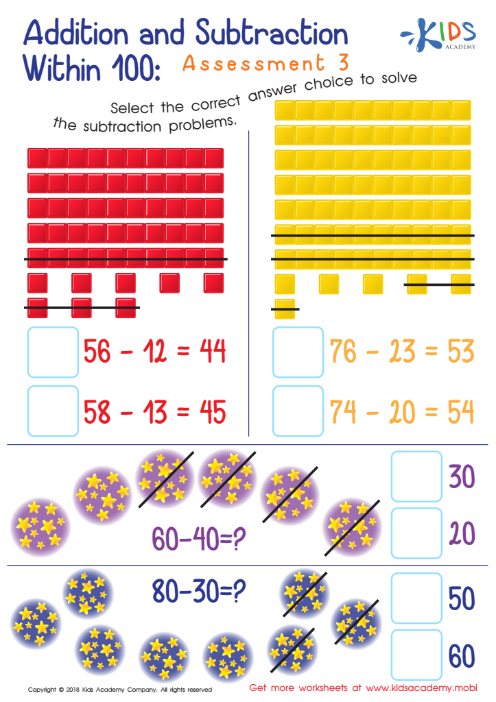 Addition and Subtraction Within 1: Assessment 3 Worksheet