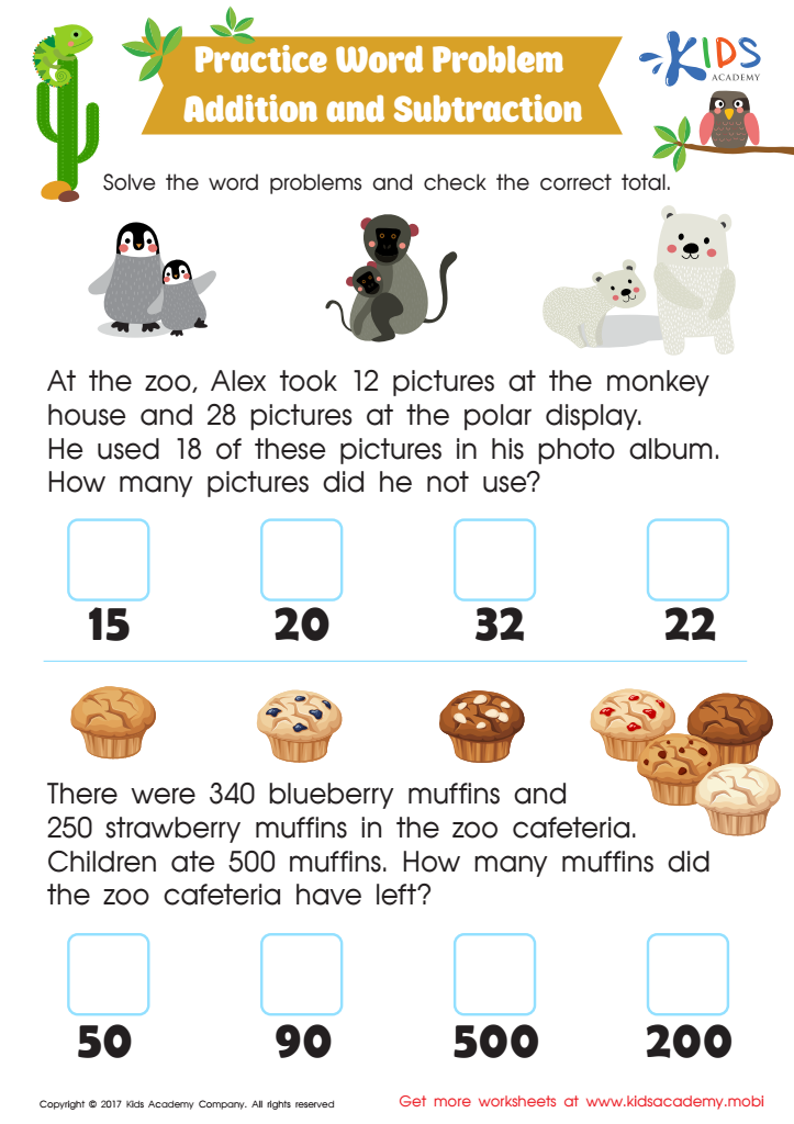 Addition and subtraction word problem worksheet for 3rd grade