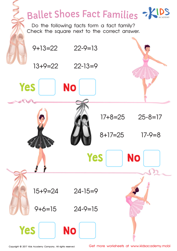 Ballet shoes fact families worksheet