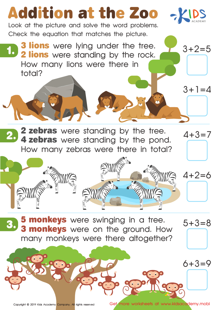 Addition at the Zoo Worksheet