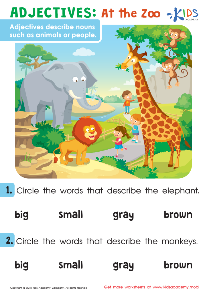 Adjectives: At The Zoo Worksheet
