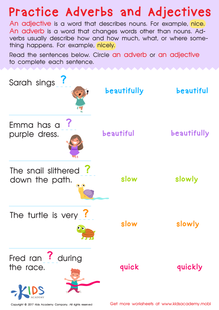Adverbs And Adjectives Worksheet Free Printable PDF For Kids Answers And Completion Rate