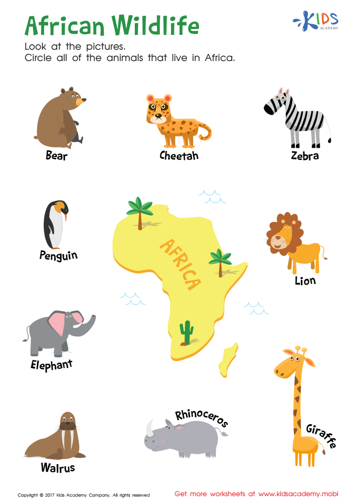 African Wildlife Worksheet: Free Printable PDF for Kids