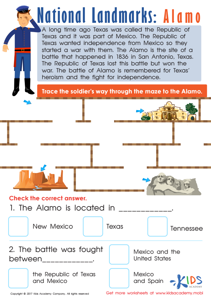 Alamo Printable Worksheet Free Printable PDF For Kids