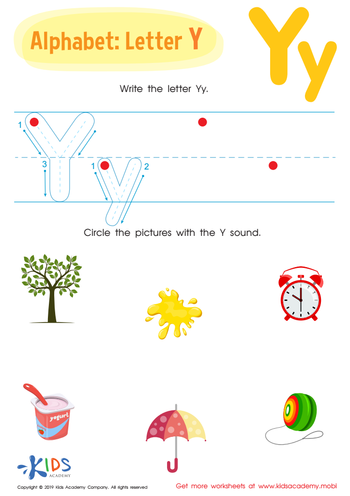 Letter Y Tracing Worksheet Preview