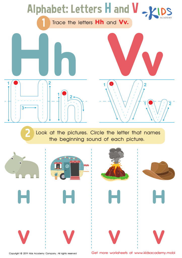 Letters H and V Tracing Worksheet Preview