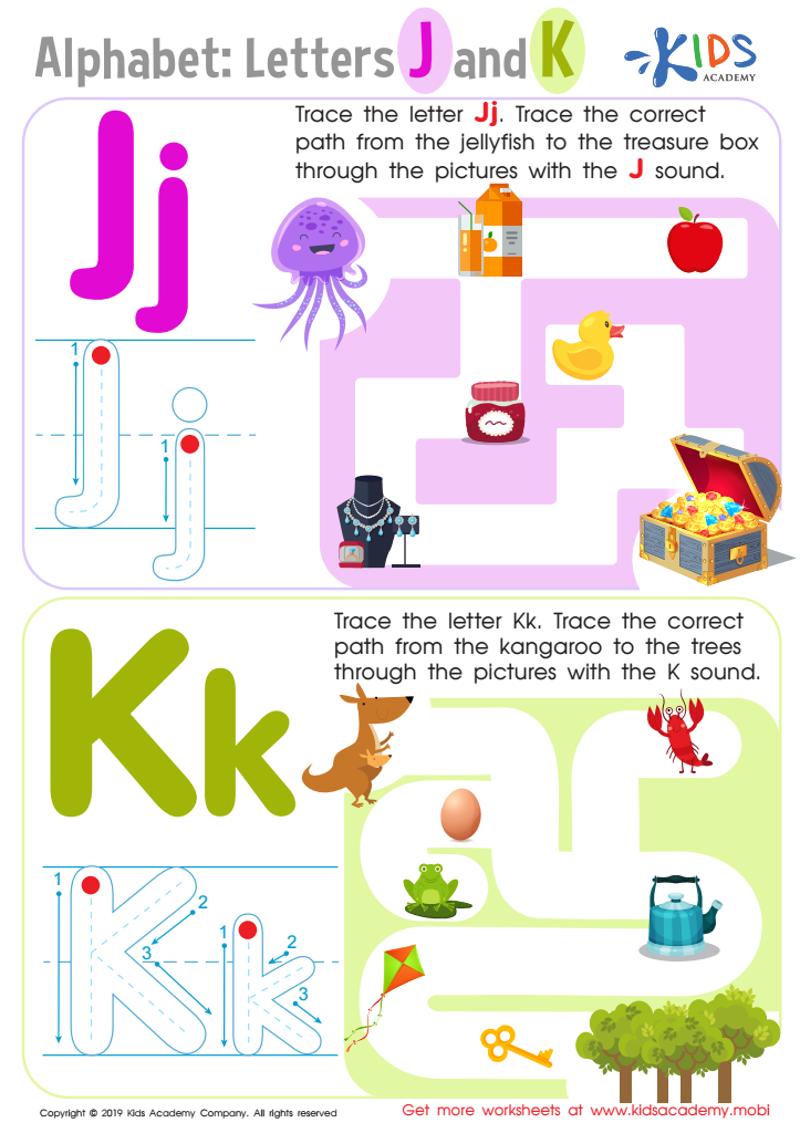 Letters J and K Tracing Worksheet Preview