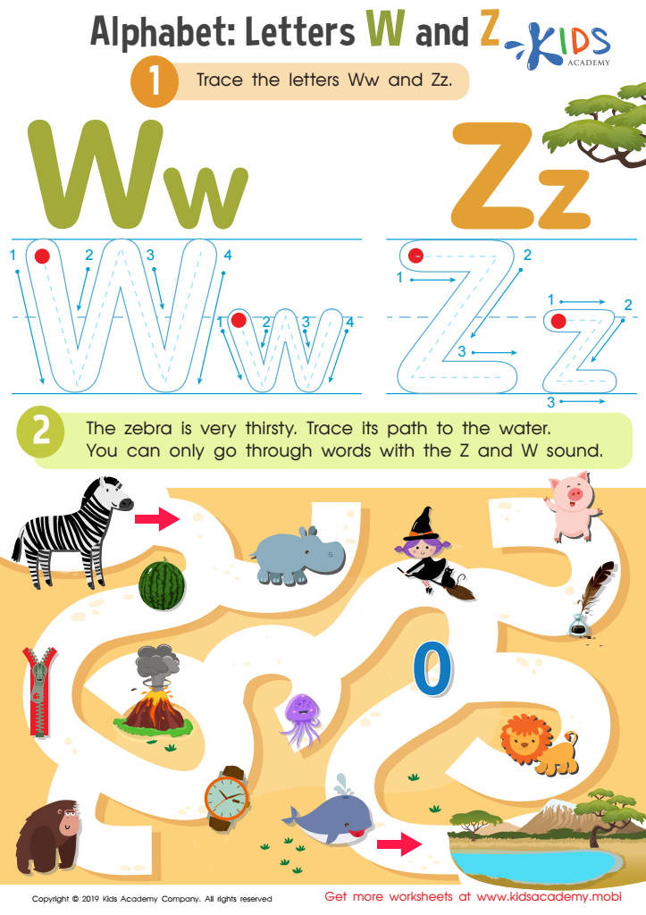 Letters W and Z Tracing Worksheet Preview