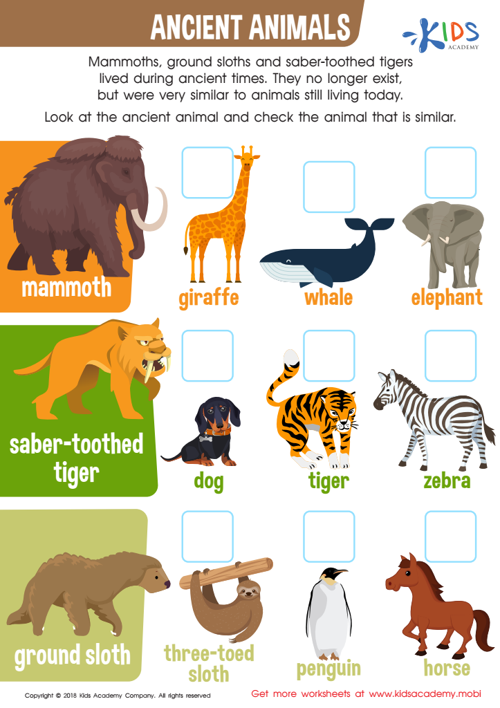 Ancient Animals Worksheet for kids