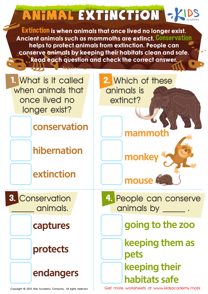 Animal Extinction Worksheet
