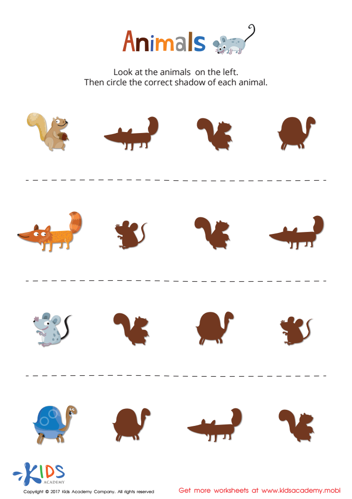 Animal Shadows Sorting Worksheet Free Printable PDF For Kids