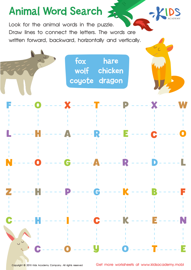 Animal Word Search Worksheet: Free Printable PDF for Kids