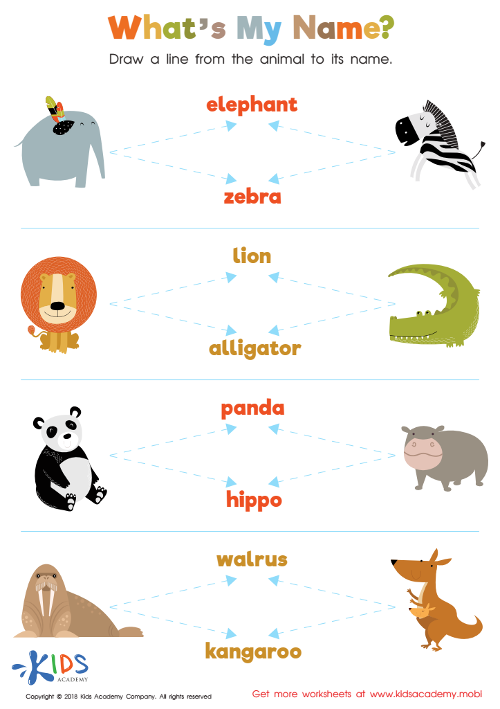 Animals and Their Names Worksheet: Free Printable PDF for Kids