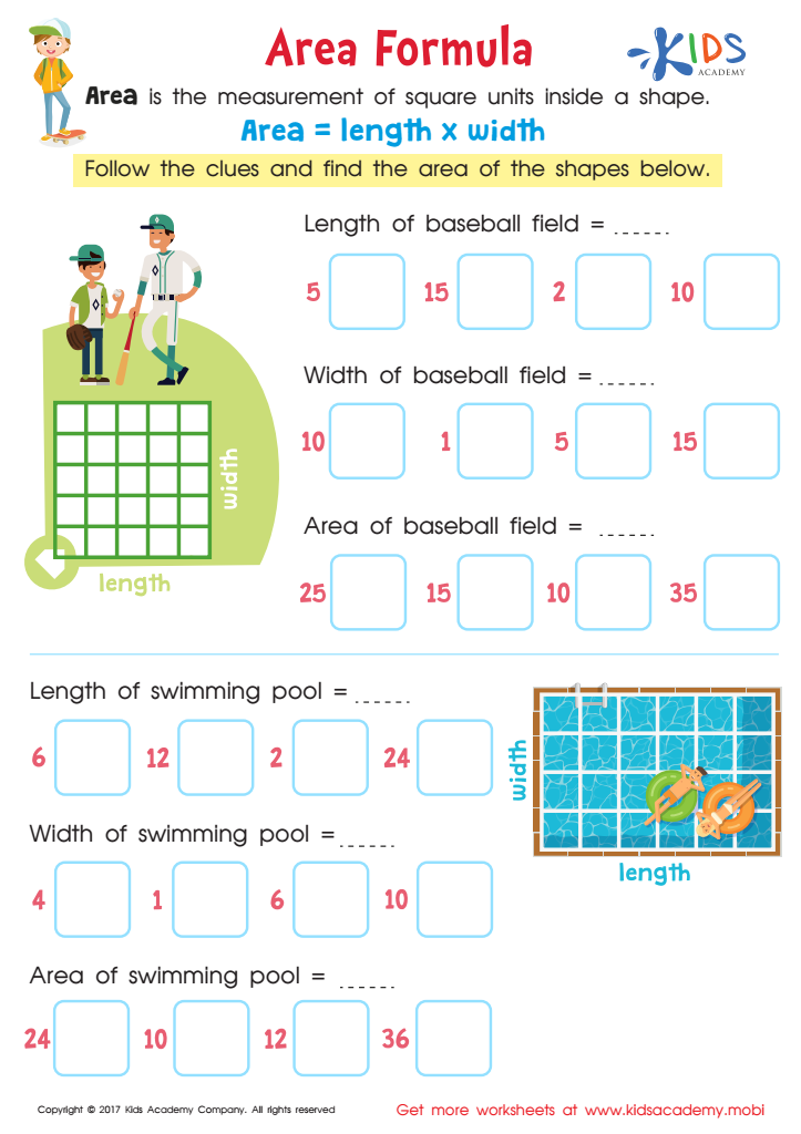Area Formula Worksheet: Free Printable PDF for Children
