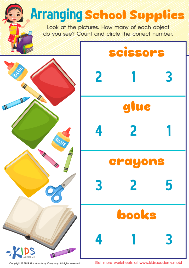 Arranging School Supplies Worksheet For Kids