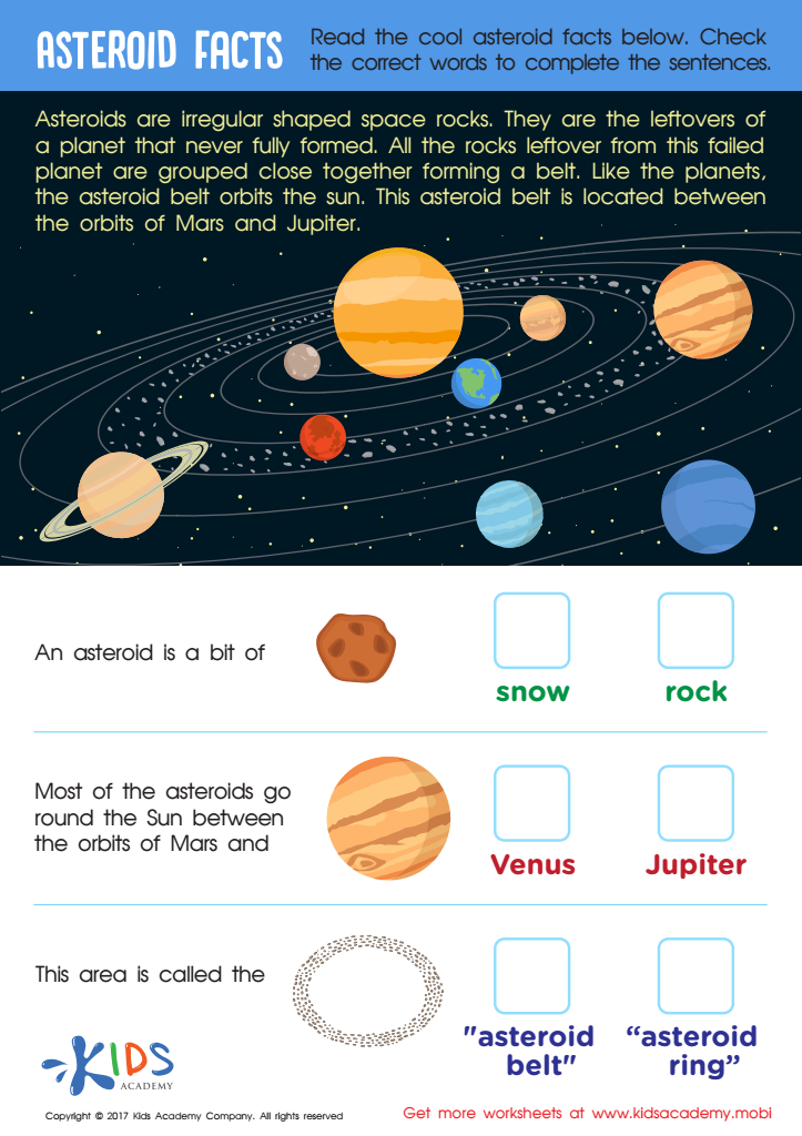 Asteroid facts worksheet for 2nd grade