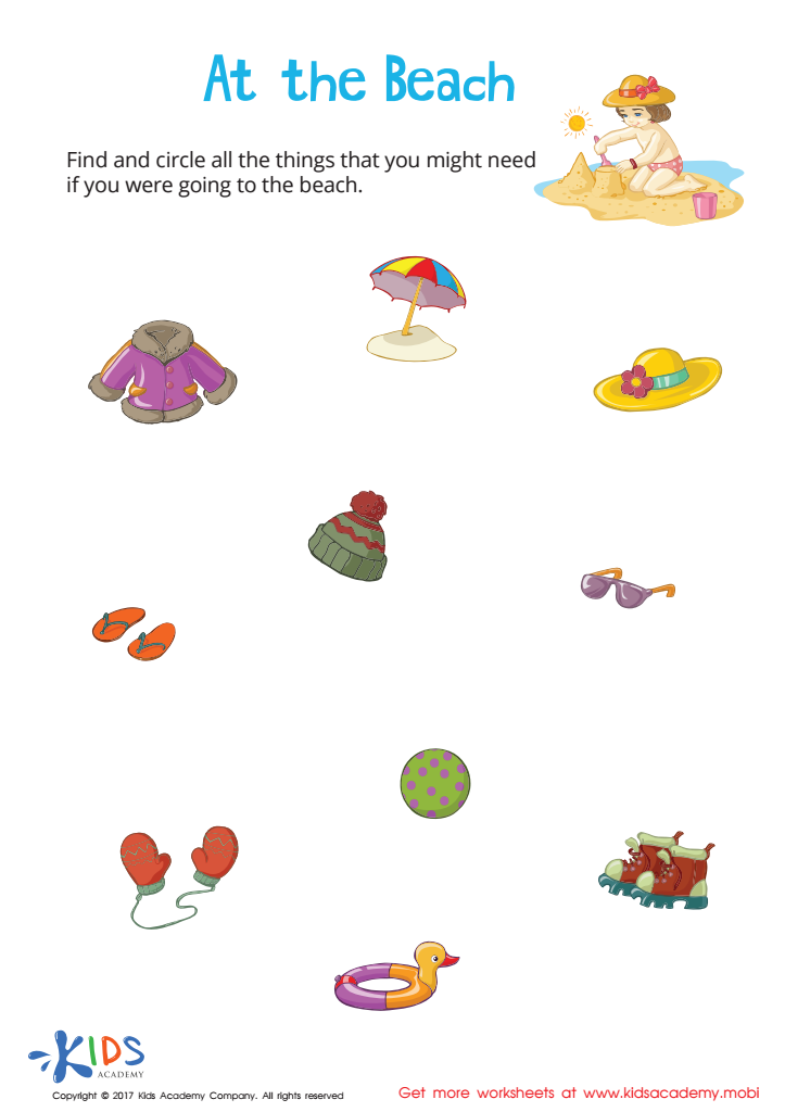 At the Beach Sorting Worksheet: Free Printable PDF for Kids