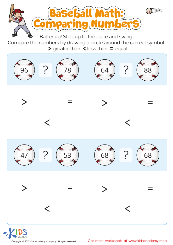 Compare Numbers Printable Free Baseball Math Worksheet For Children