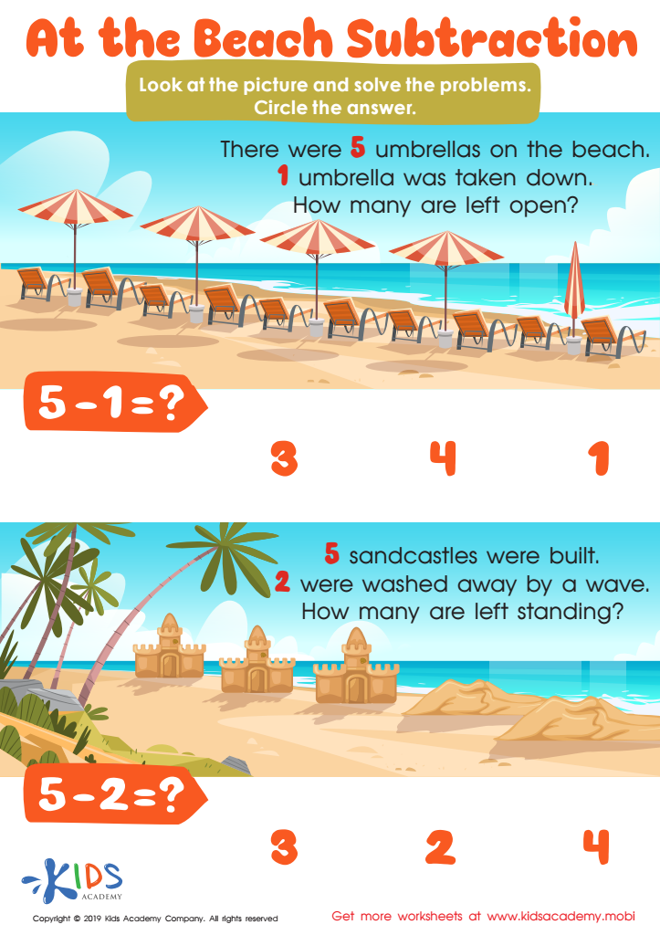 At the Beach Subtraction Worksheet