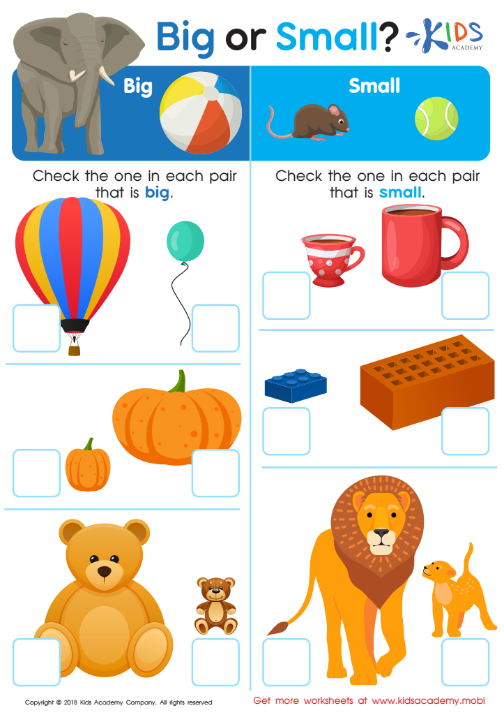 big or small worksheet for kids