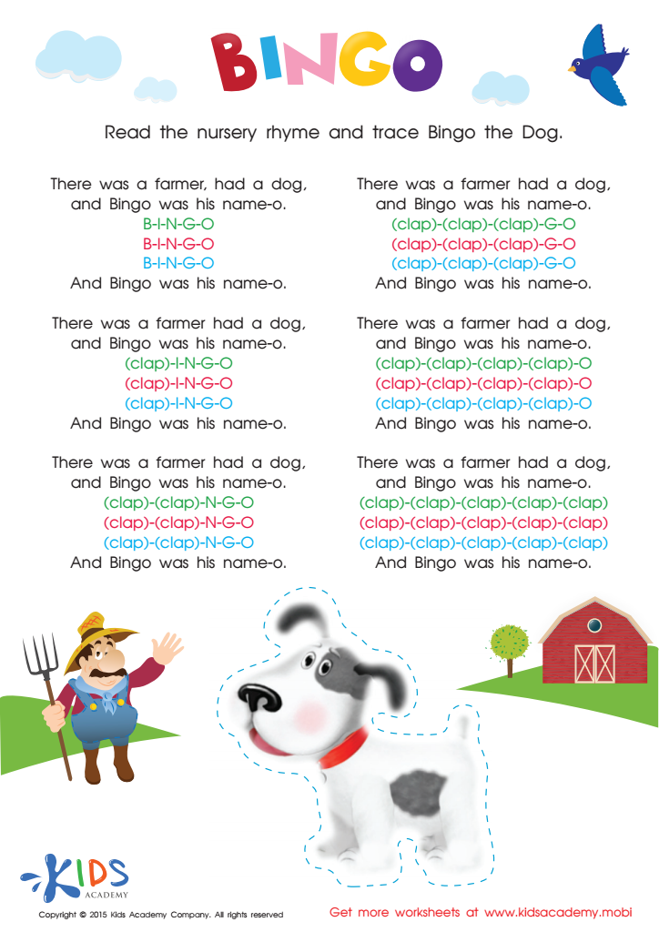 The Bingo Song Worksheet: Free Nursery Rhymes Printable for Kids
