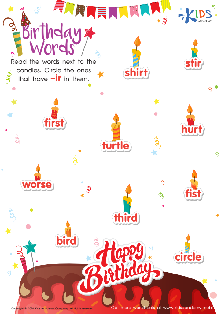 Birthday Words Worksheet