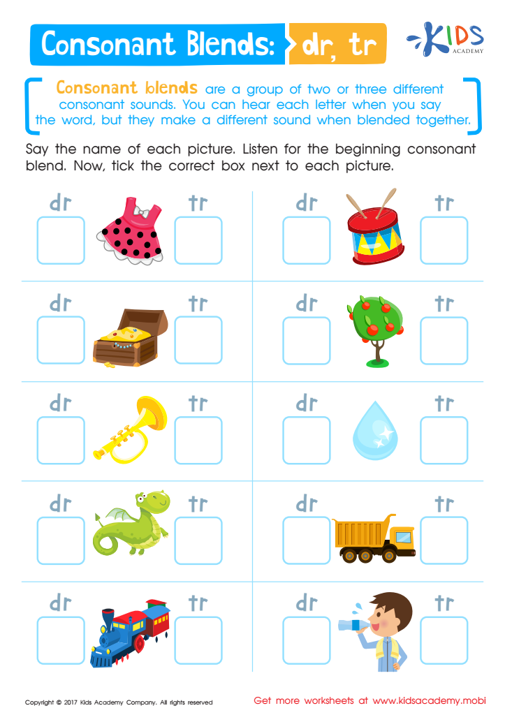 Consonant Blend Dr and Tr Printable Worksheet