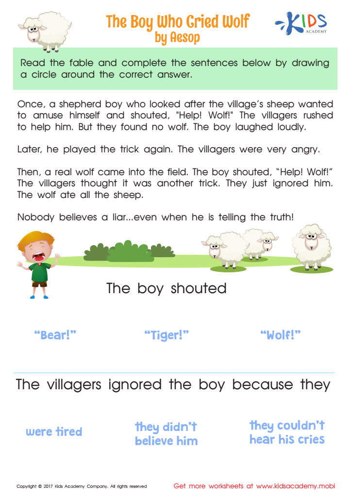 The Boy Who Cried Wolf Worksheet