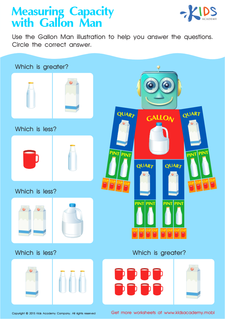 How Many Cups in a Quart, Pint, and Gallon (Gallon Man free-printable)