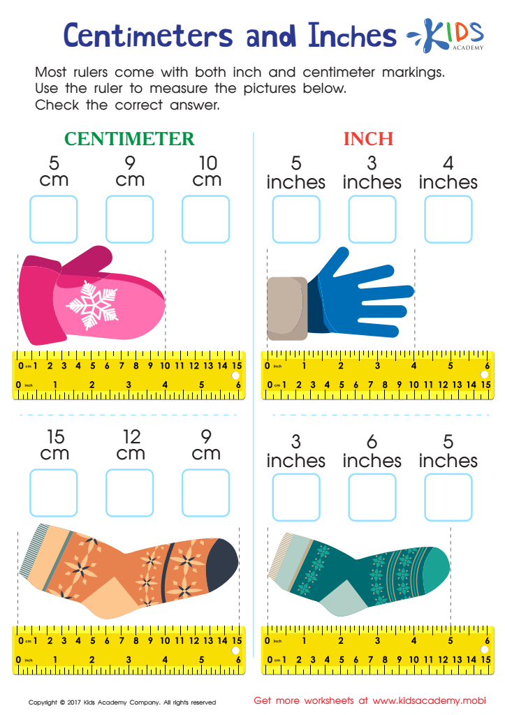 Centimeters and Inches Worksheet: Free Printable PDF Kids