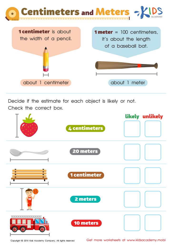 Centimeters and Meters Worksheet